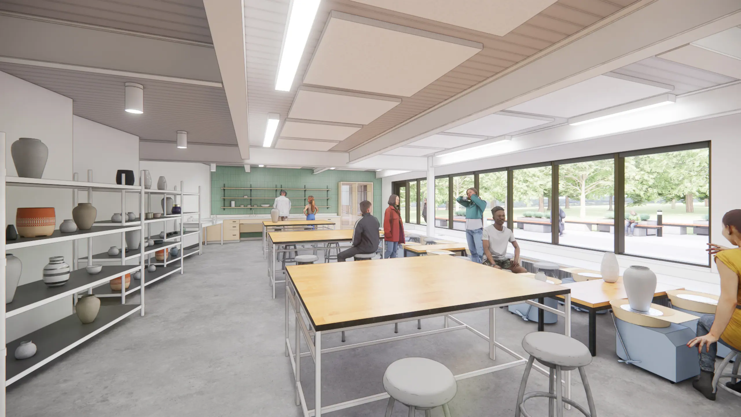 Students working in one of the new art studios