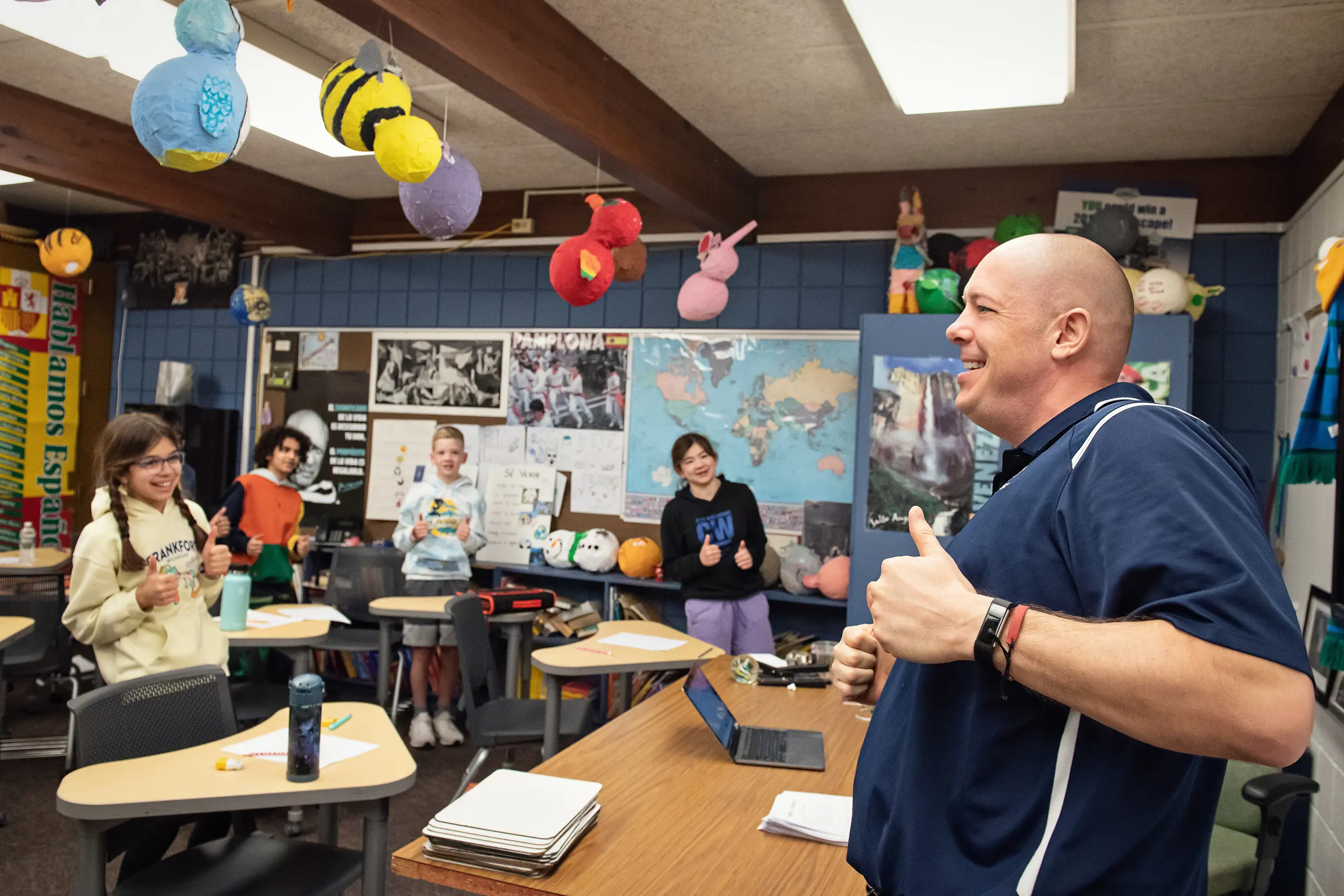 Students learning Spanish in a full-immersion classroom