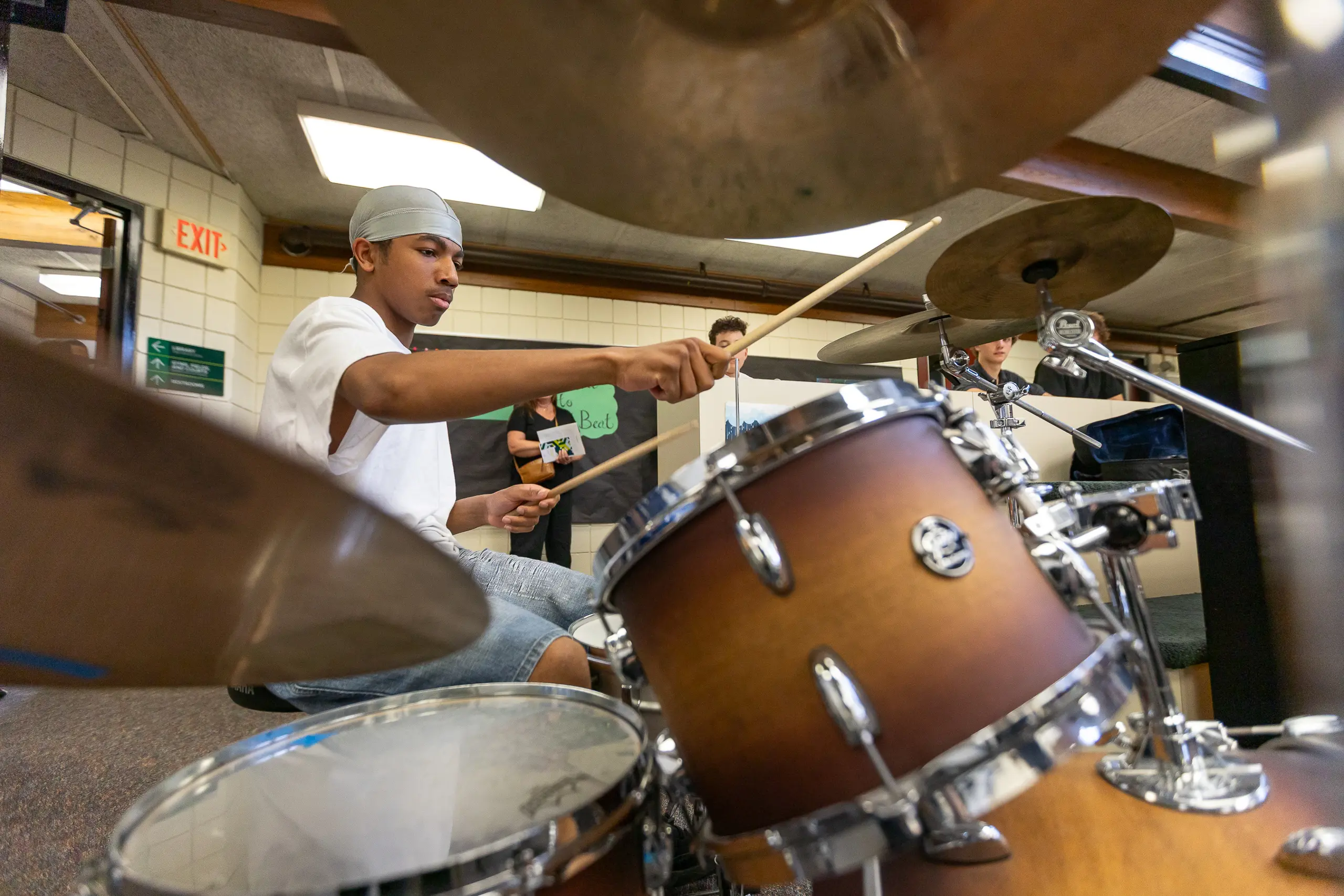 Performing in the jazz band as part of a music event