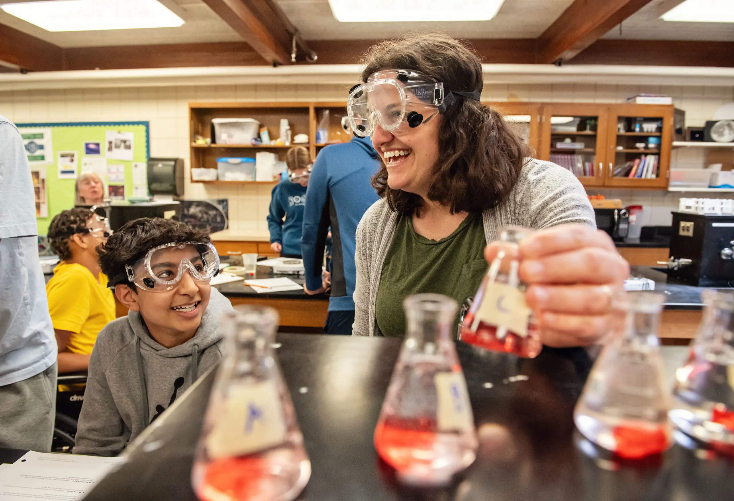 Working together on a chemistry experiment